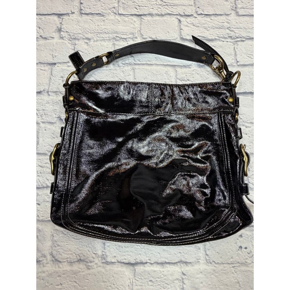 Coach Zoe XL Black Patent Leather Hobo Shoulder Bag Purse Vintage Retired 12776